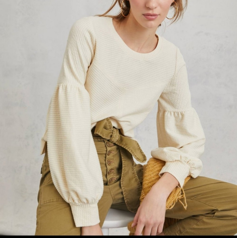 Anthropologie Cream Textured Top